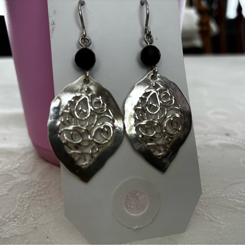 Elegant Stirling Silver and Black Dangle Earrings